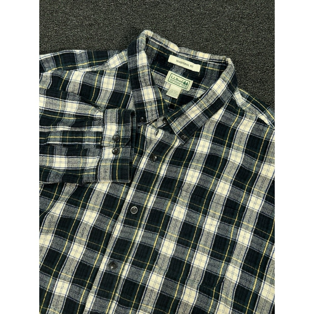 LL Bean Flannel Shirt Men's 2XL Button Down Green Plaid Traditional Fit Gorpcore